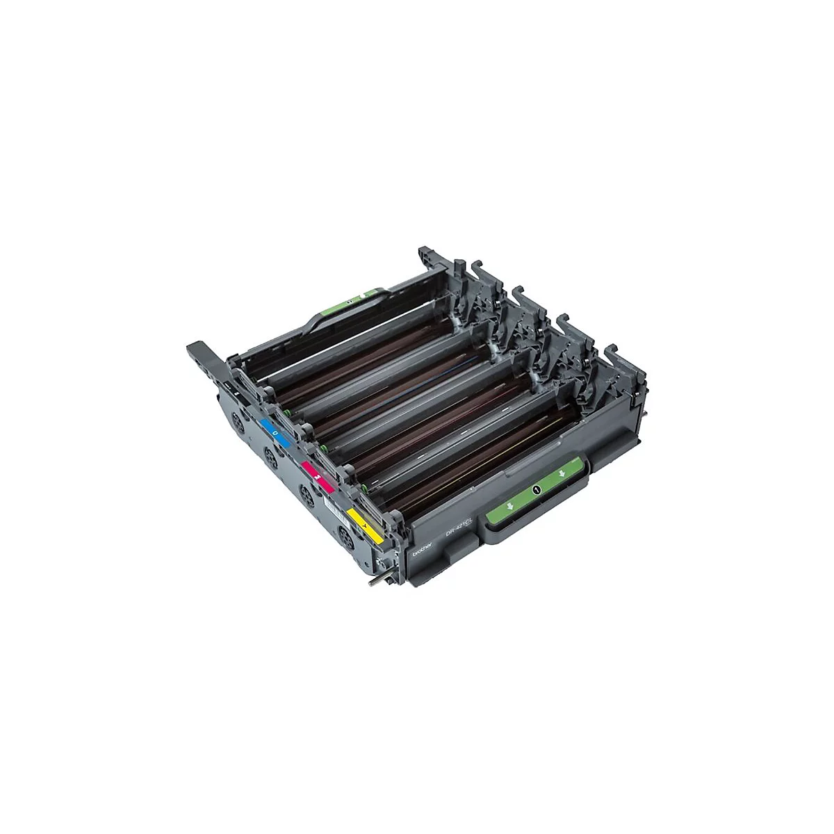 Graue Brother DR-421CL Trommeleinheit, Farbmarkierungen C, M, Y und K.