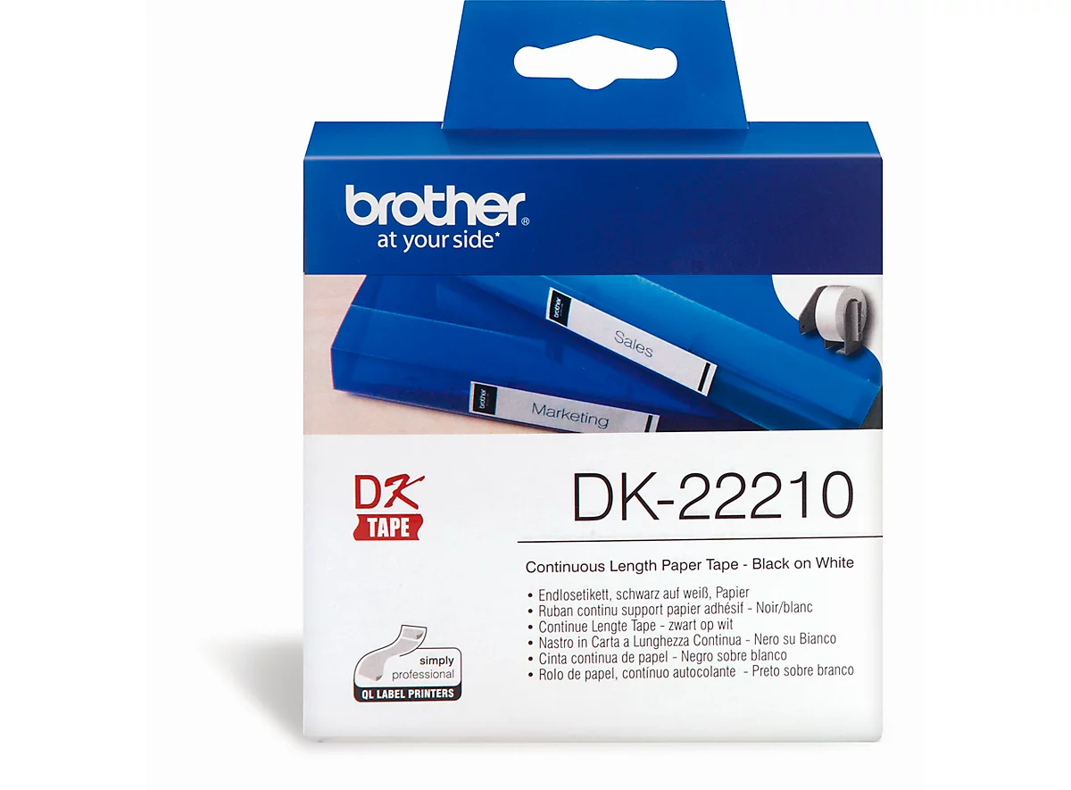BROTHER Endlos-Etikett DK-22210, 29 mm x 30,48 m, Papier weiß