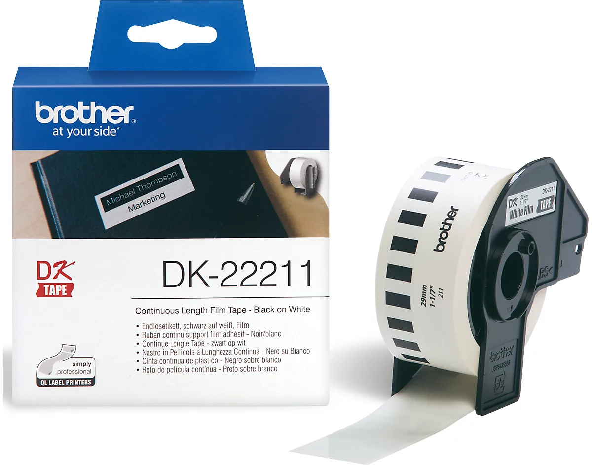 BROTHER Endlos-Etikett DK-22211, 29mm x 15,24m, Film weiß