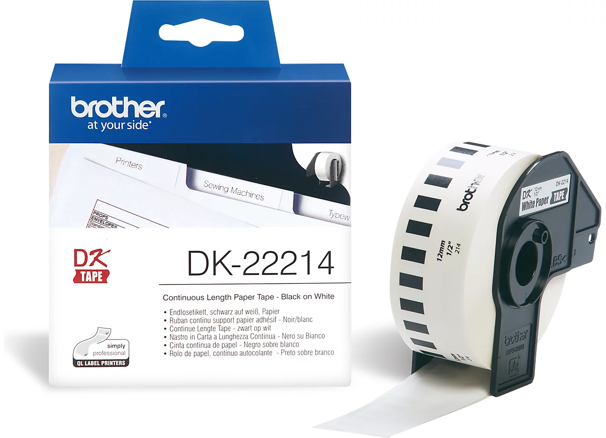 BROTHER Endlos-Etikett DK-22214, 12mm x 30,48m, Papier weiß