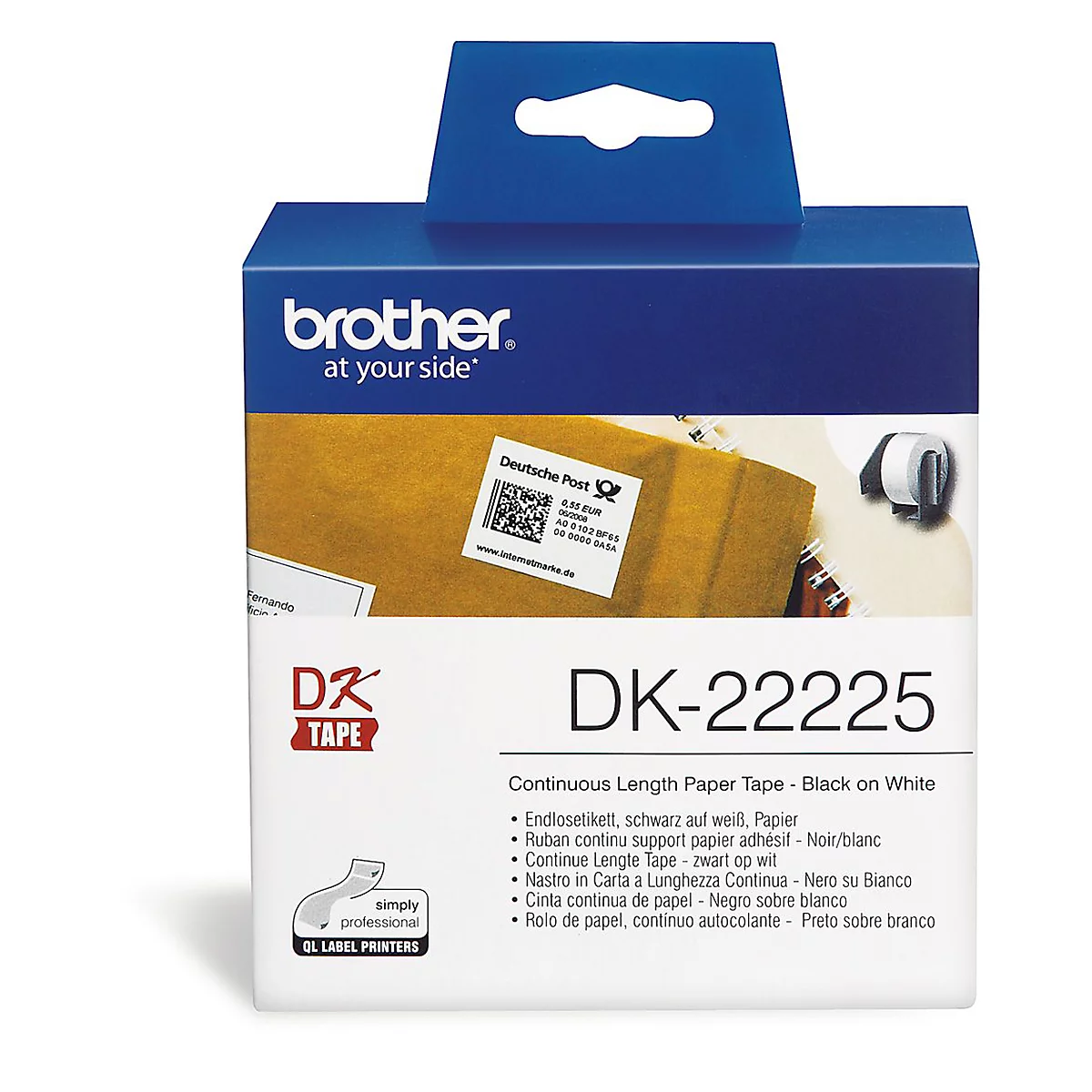 Brother Endlos-Etikett, DK-22225, 38mm x 30,48m, Papier weiss