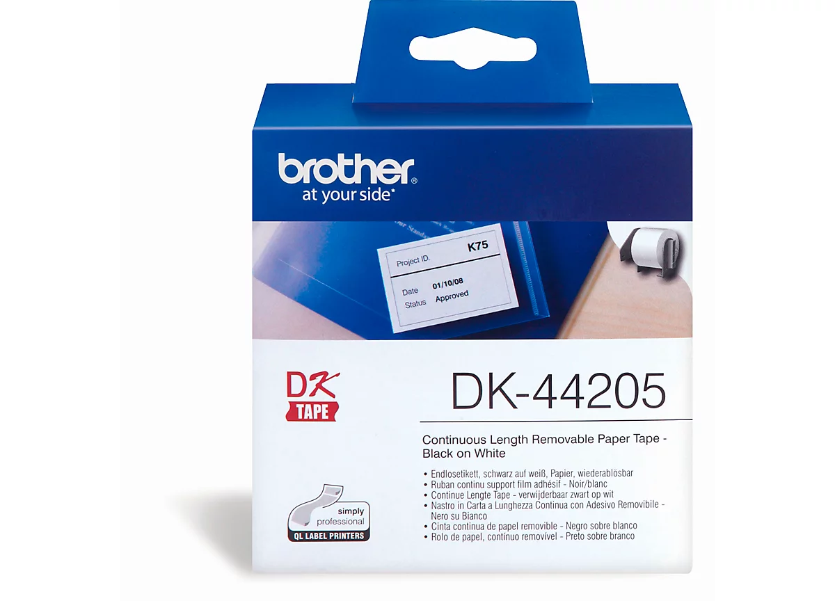 Brother Endlos-Etikett DK-44205, 62mm x 30,48m, Papier weiß, ablösbar