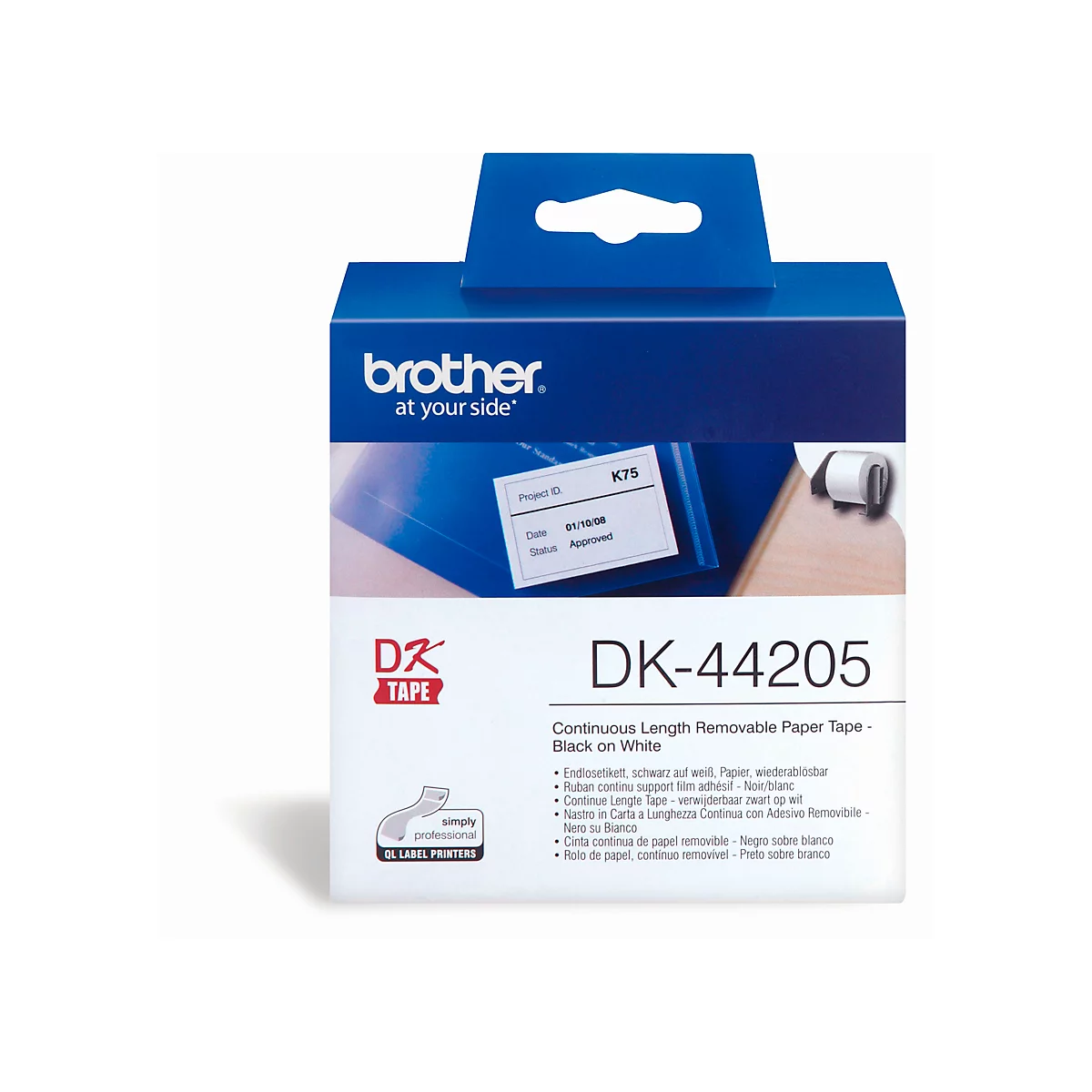 Brother Endlos-Etikett DK-44205, 62mm x 30,48m, Papier weiß, ablösbar