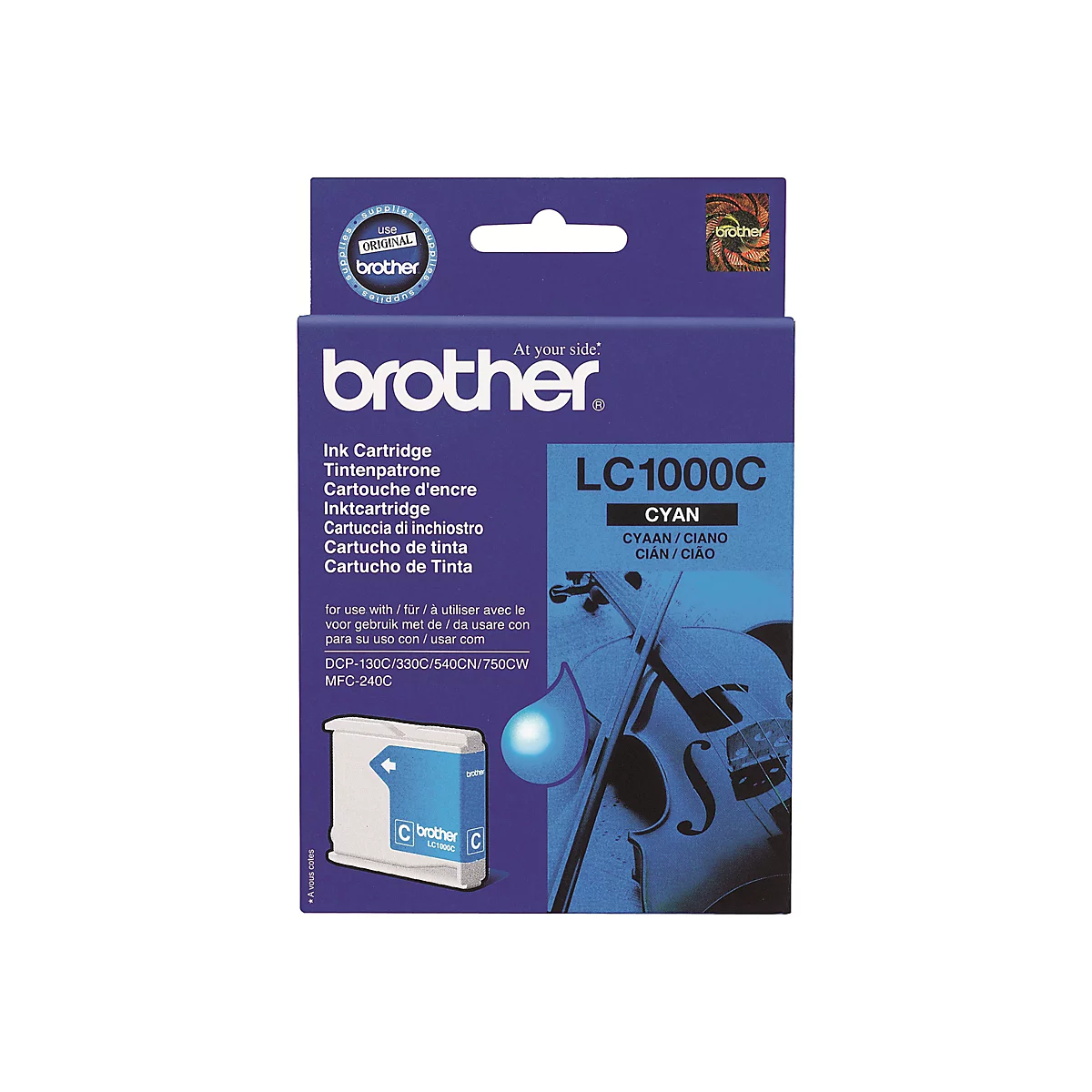 Blaue Brother Tintenpatrone LC1000C in Originalverpackung mit Abbildung einer Geige.