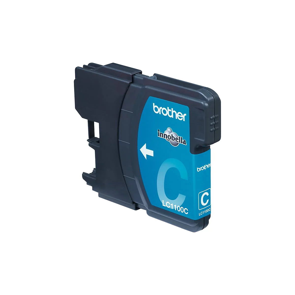 Blaue Brother LC1100C Druckerpatrone auf weißem Hintergrund.