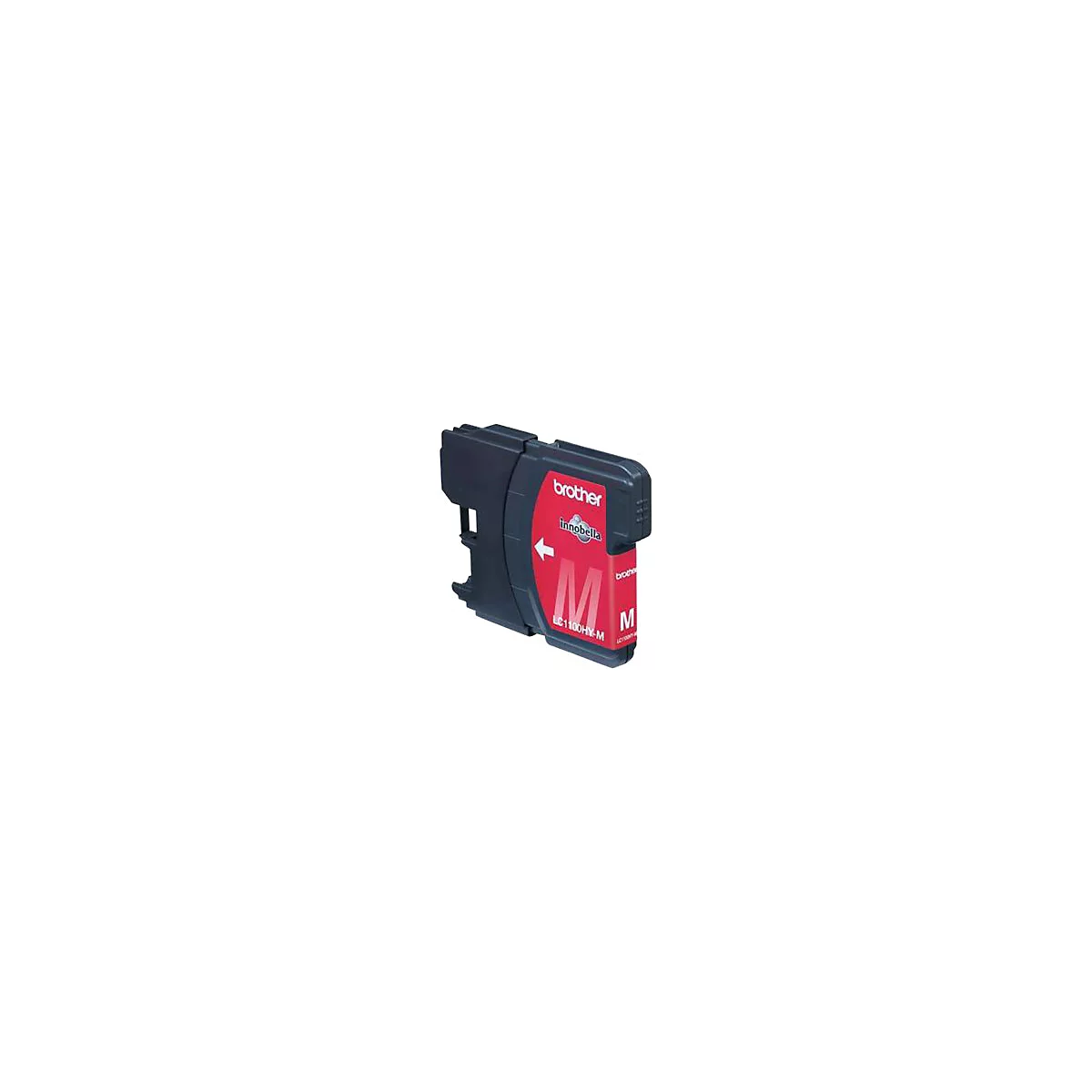 Eine Brother LC1100HY-M Magenta Tintenpatrone vor neutralem Hintergrund.