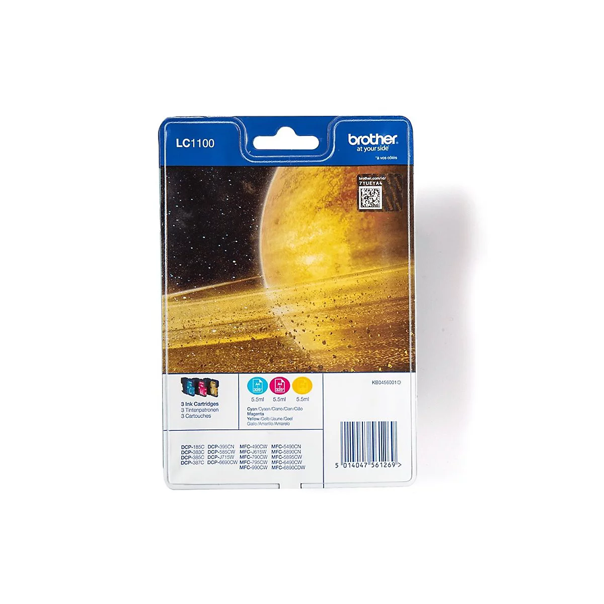 Brother Tintenpatronen-Verpackung mit Weltraum-Hintergrund, LC1100-Modell.