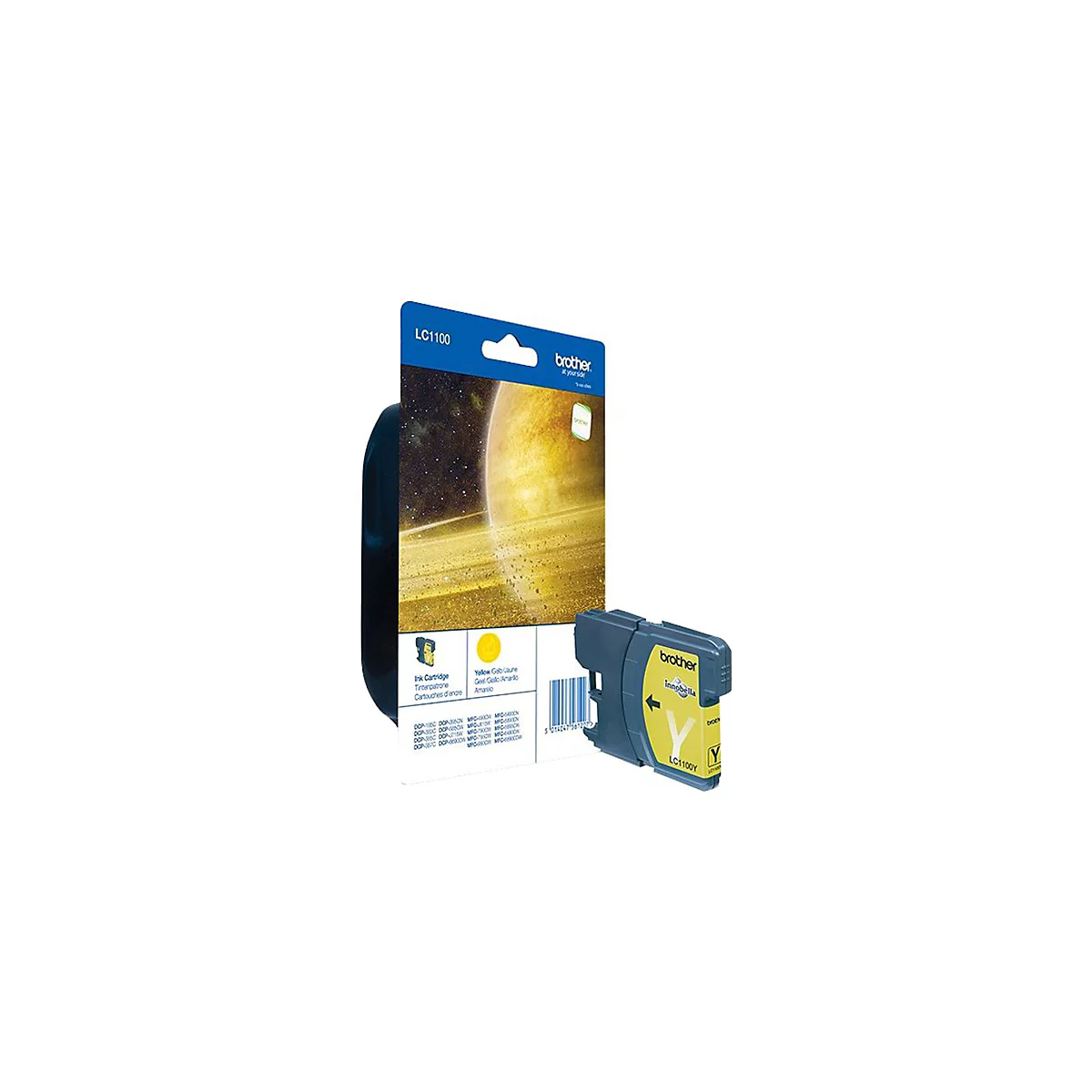 Gelbe Brother Tintenpatrone LC1100, mit Verpackung. Aufdruck: "Y".