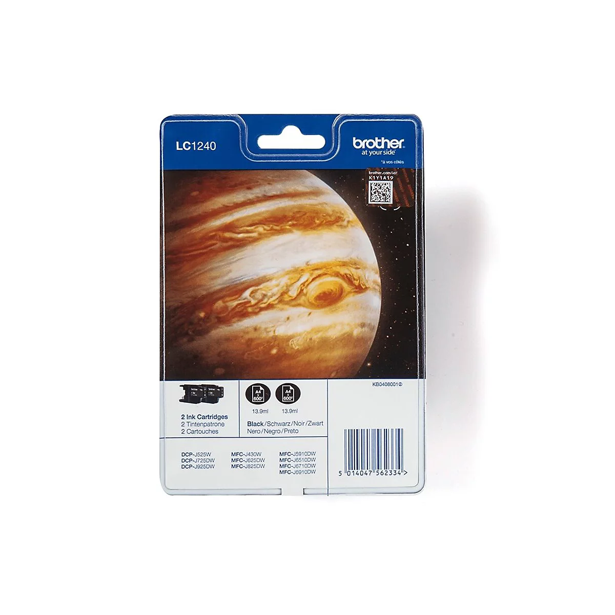 Eine Brother Tintenpatronenverpackung. Auf der Packung ist ein Bild von Jupiter abgebildet, darüber steht 'LC1240'.