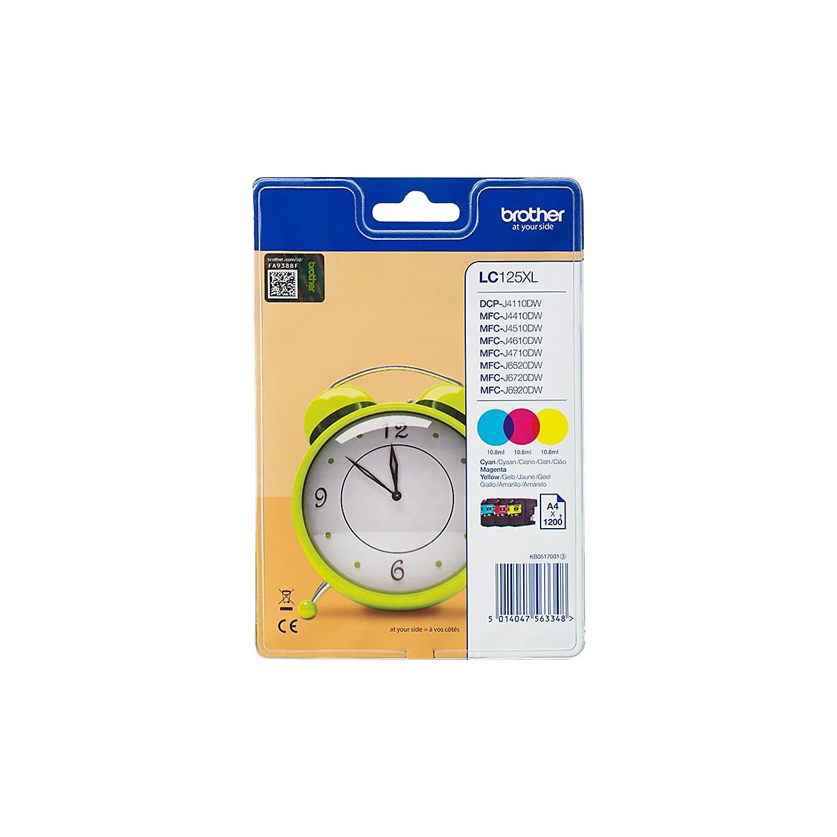 Eine Brother Tintenpatronenverpackung mit einer grünen Uhr.