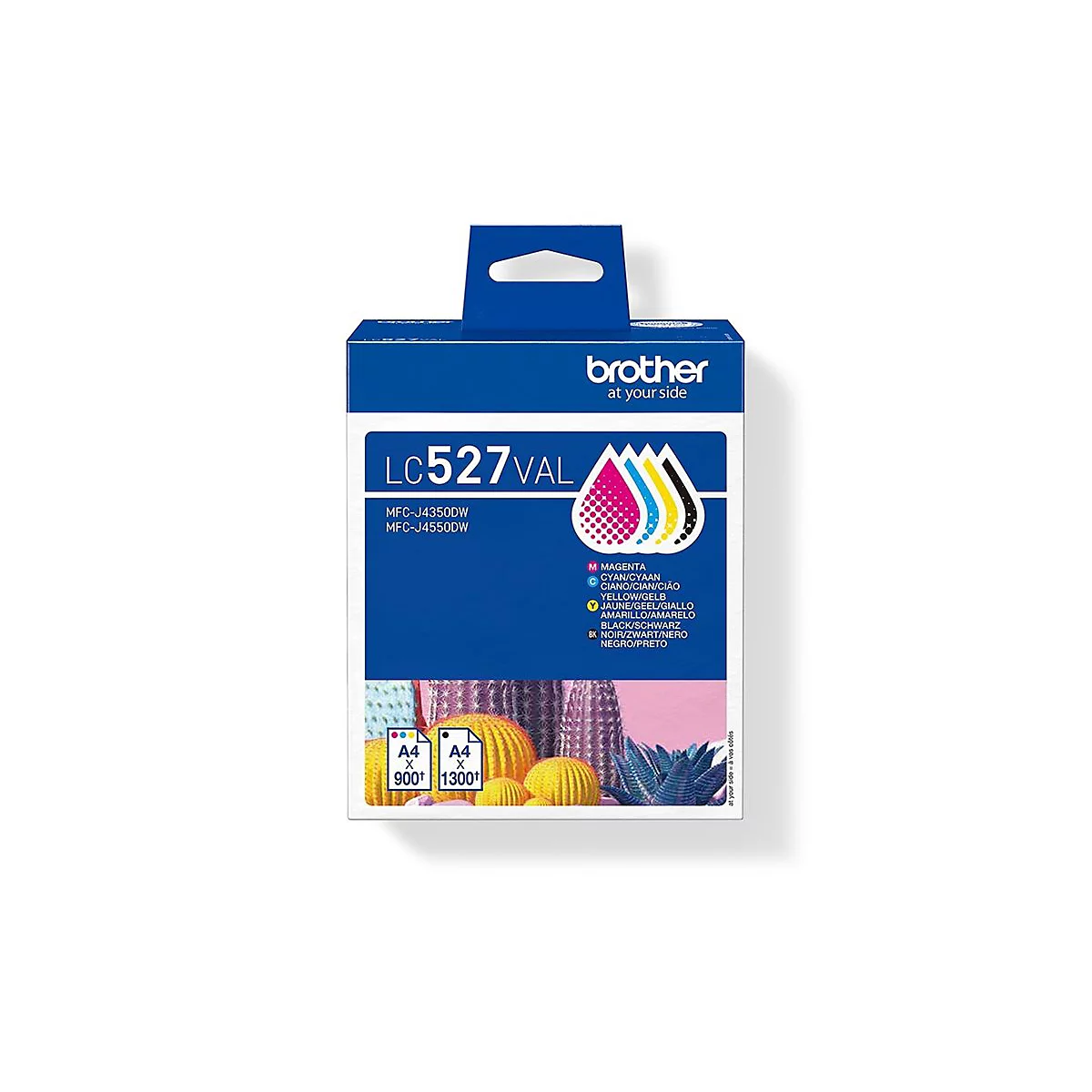 Brother LC527VAL Tintenpatronen-Multipack in blauer Verpackung auf weißem Hintergrund.