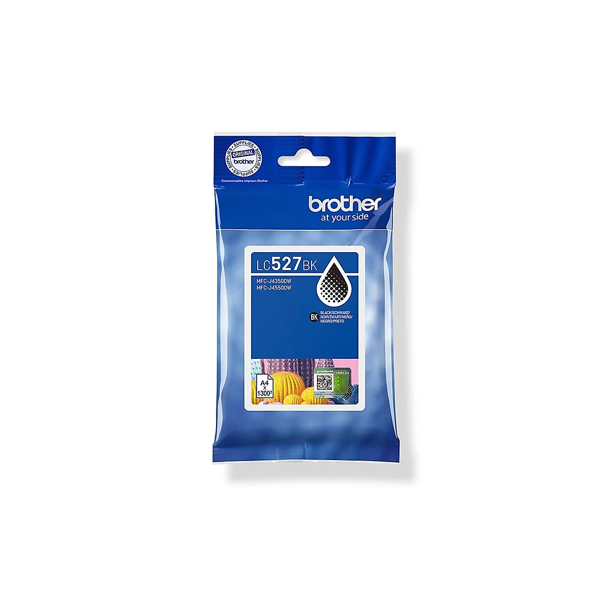 Original Brother LC527BK Tintenpatrone in blauer Verpackung.