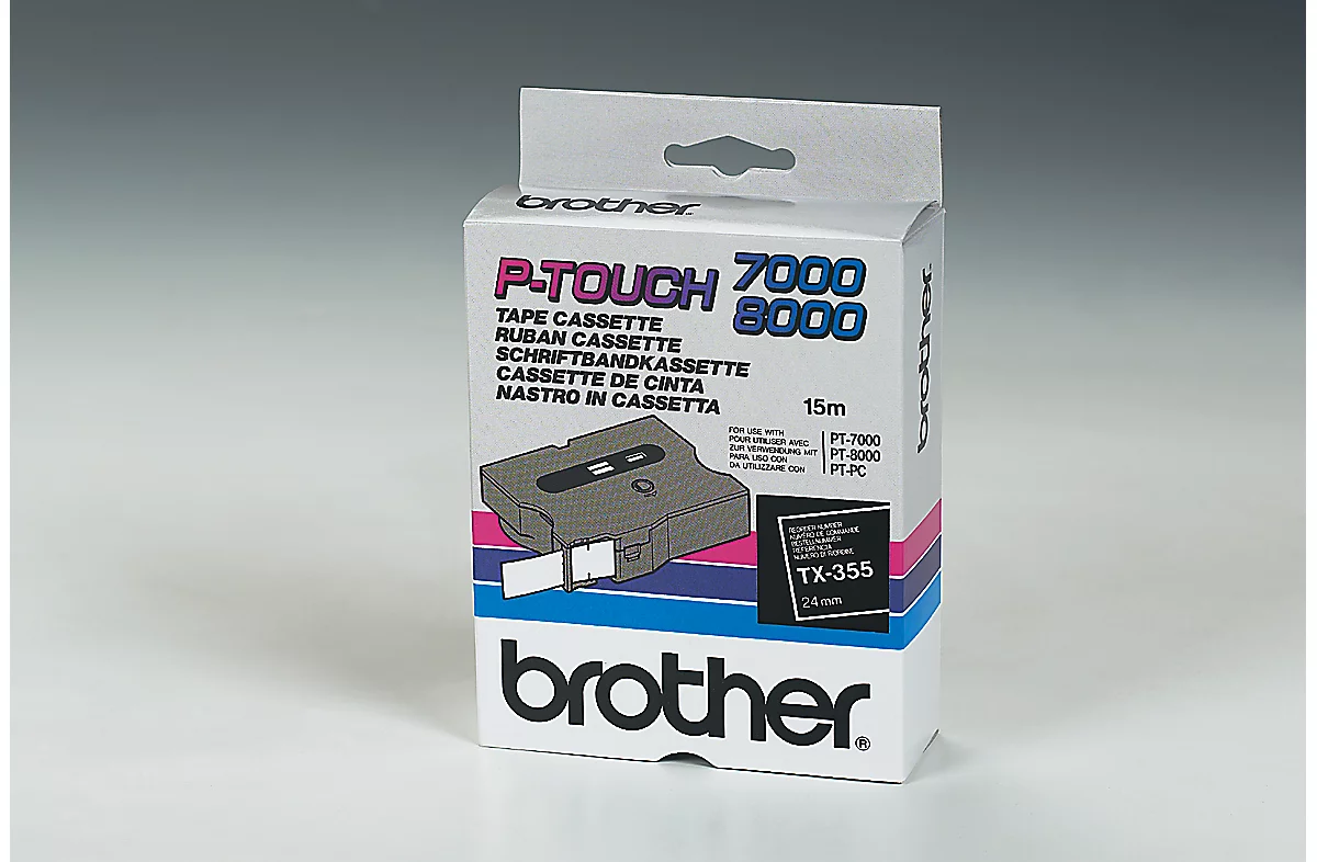 Brother lint beletteringssysteem TX-355, 24 mm breed, zwart/wit