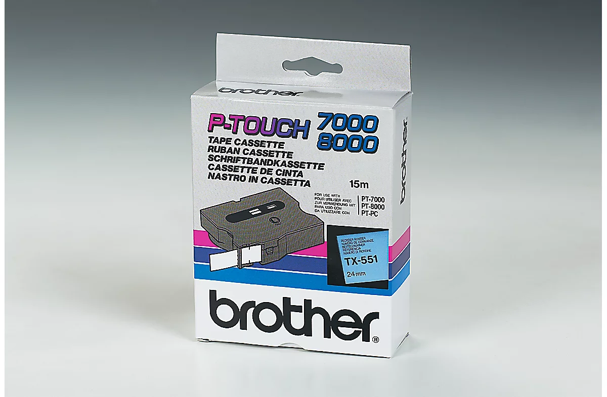 Brother lint beletteringssysteem TX-551, 24 mm breed, blauw/zwart