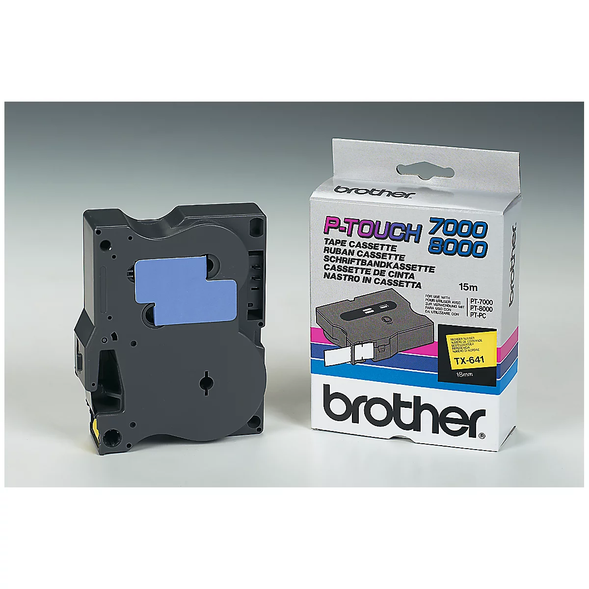 Brother lint beletteringssysteem TX-641, 18 mm breed, geel/zwart
