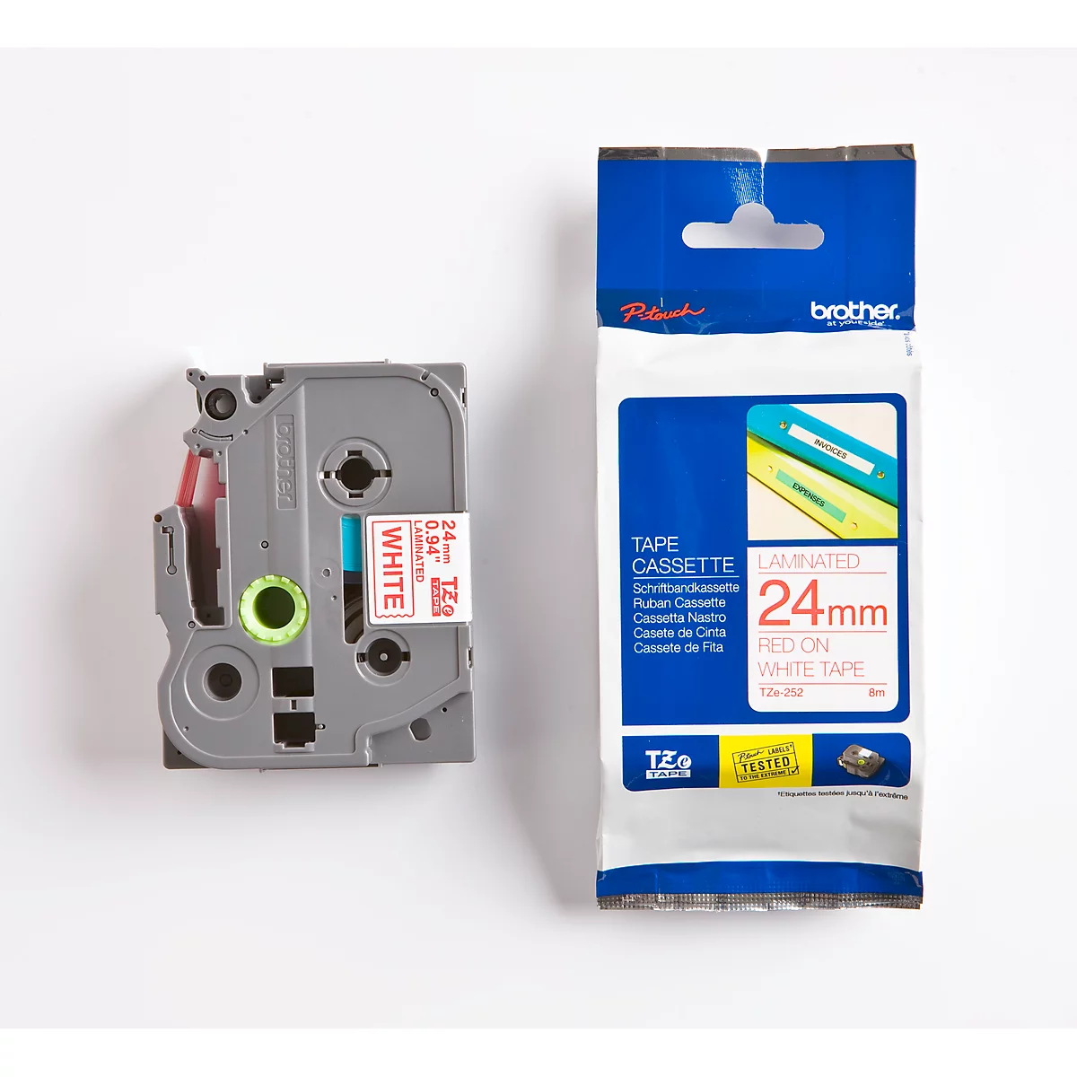 Brother lint beletteringssysteem TZe-252, 24 mm, wit/rood