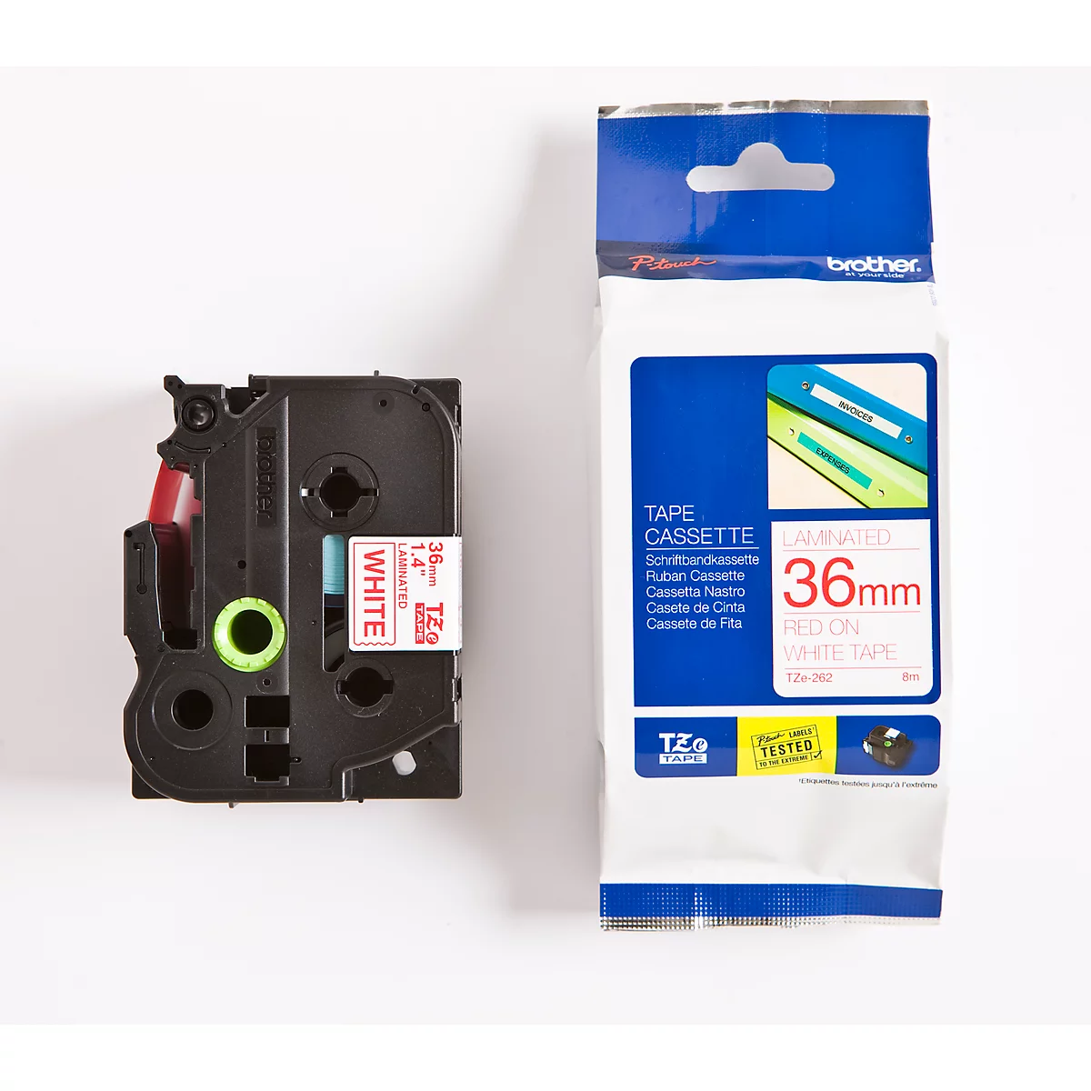 Brother lint beletteringssysteem TZe-262, 36 mm, wit/rood