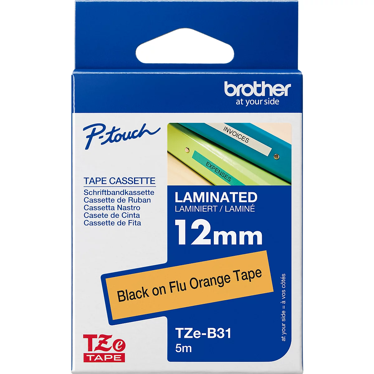 Brother lint beletteringssysteem TZe-B31, 12 mm breed, signaaloranje/zwart