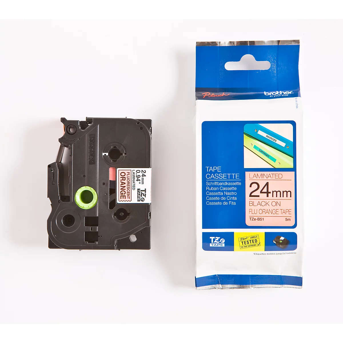 Brother lint beletteringssysteem TZe-B51, 24 mm, signaaloranje/zwart