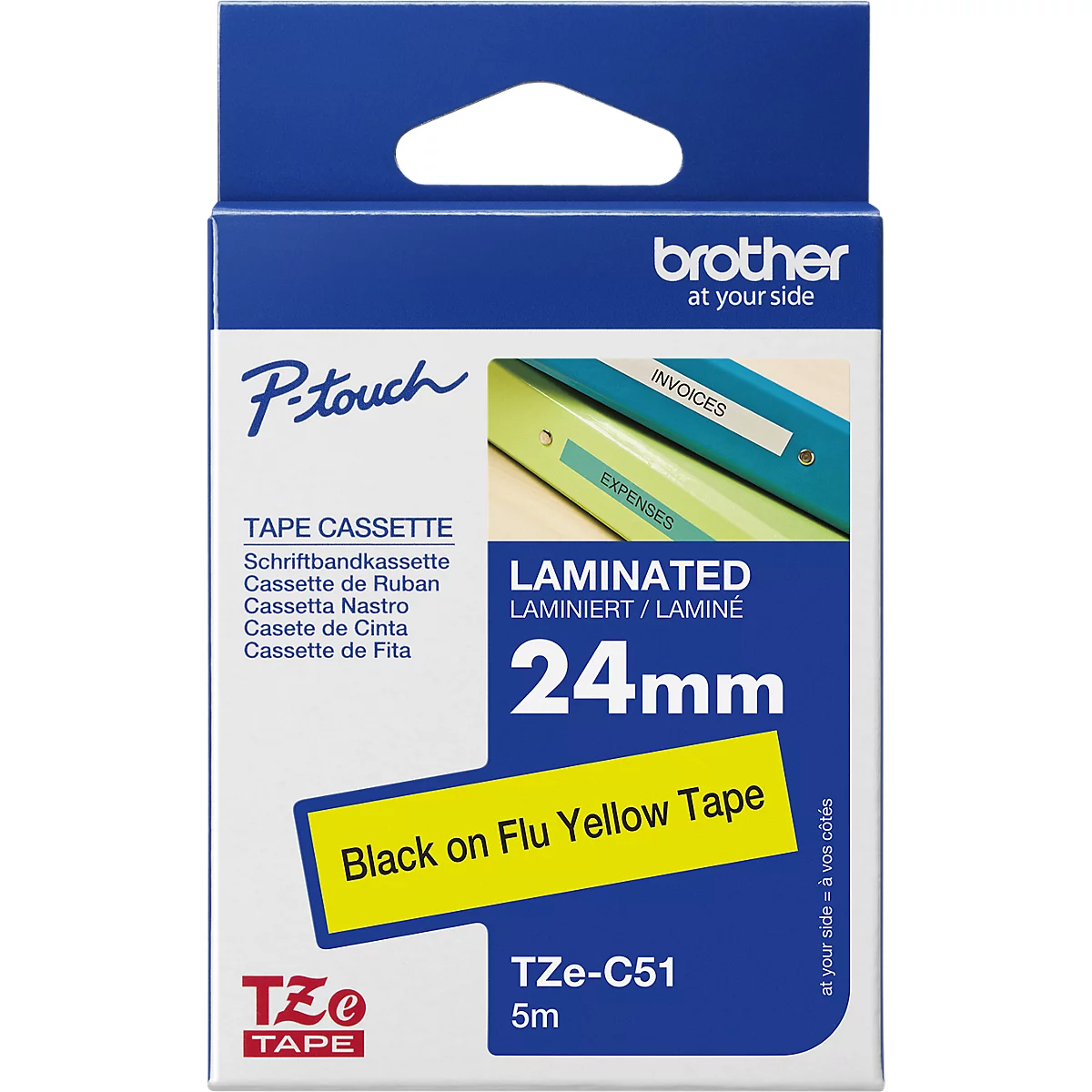 Brother lint beletteringssysteem TZe-C51, 24 mm, signaalgeel/zwart