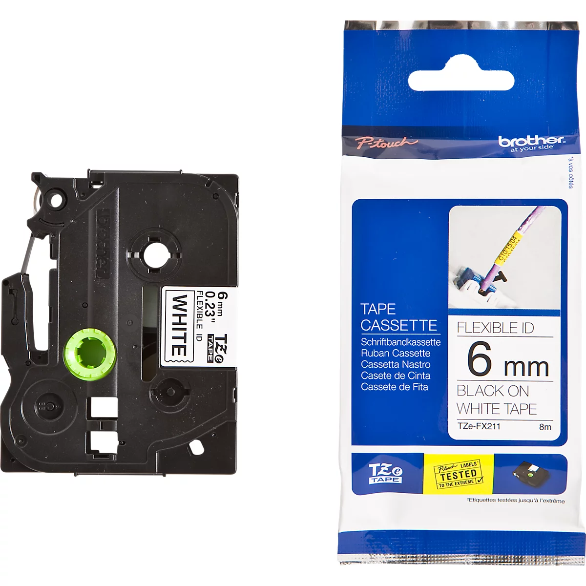 Brother lint beletteringssysteem TZe-FX211, 6 mm breed, wit/zwart