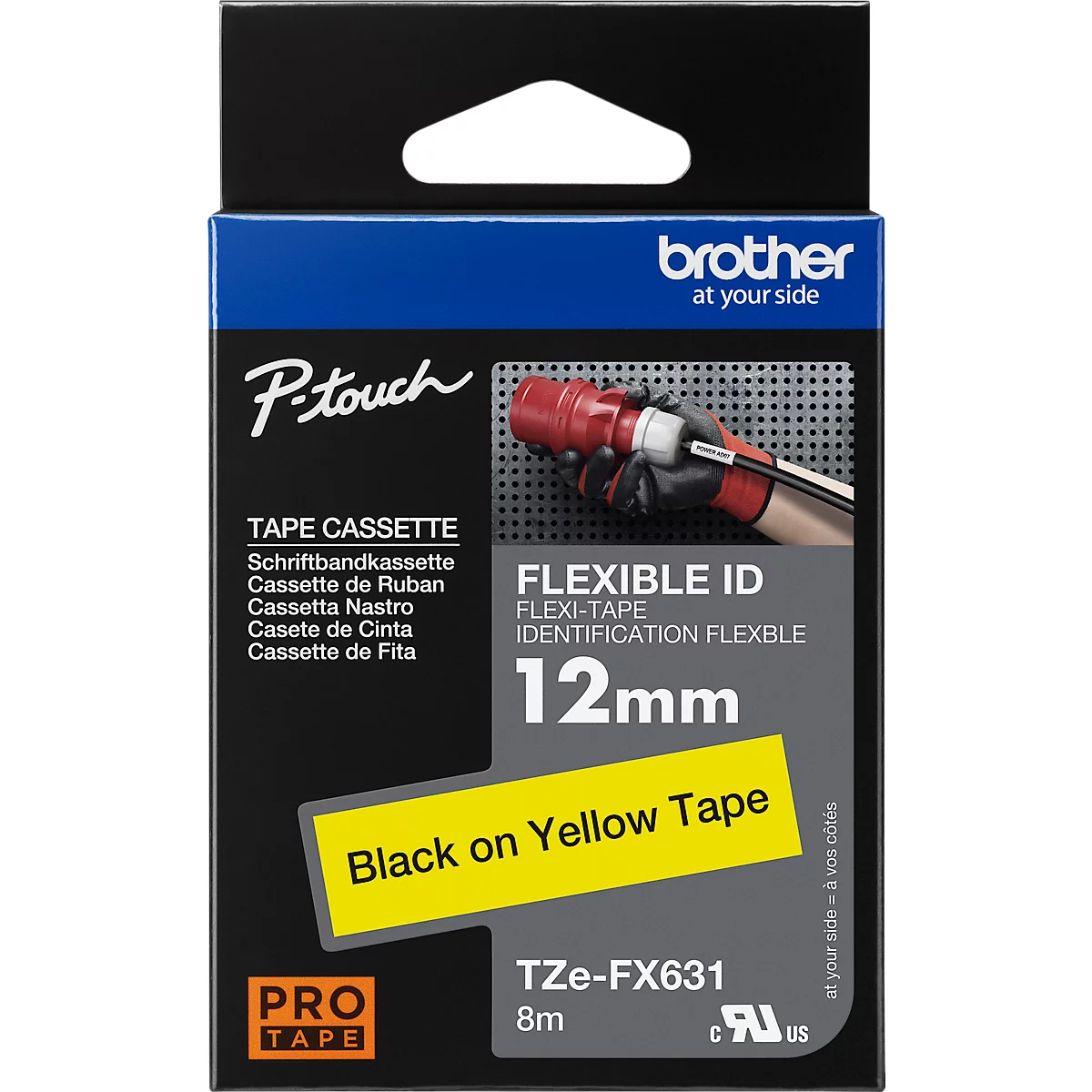 Brother lint beletteringssysteem TZe-FX631, 12 mm breed, geel/zwart