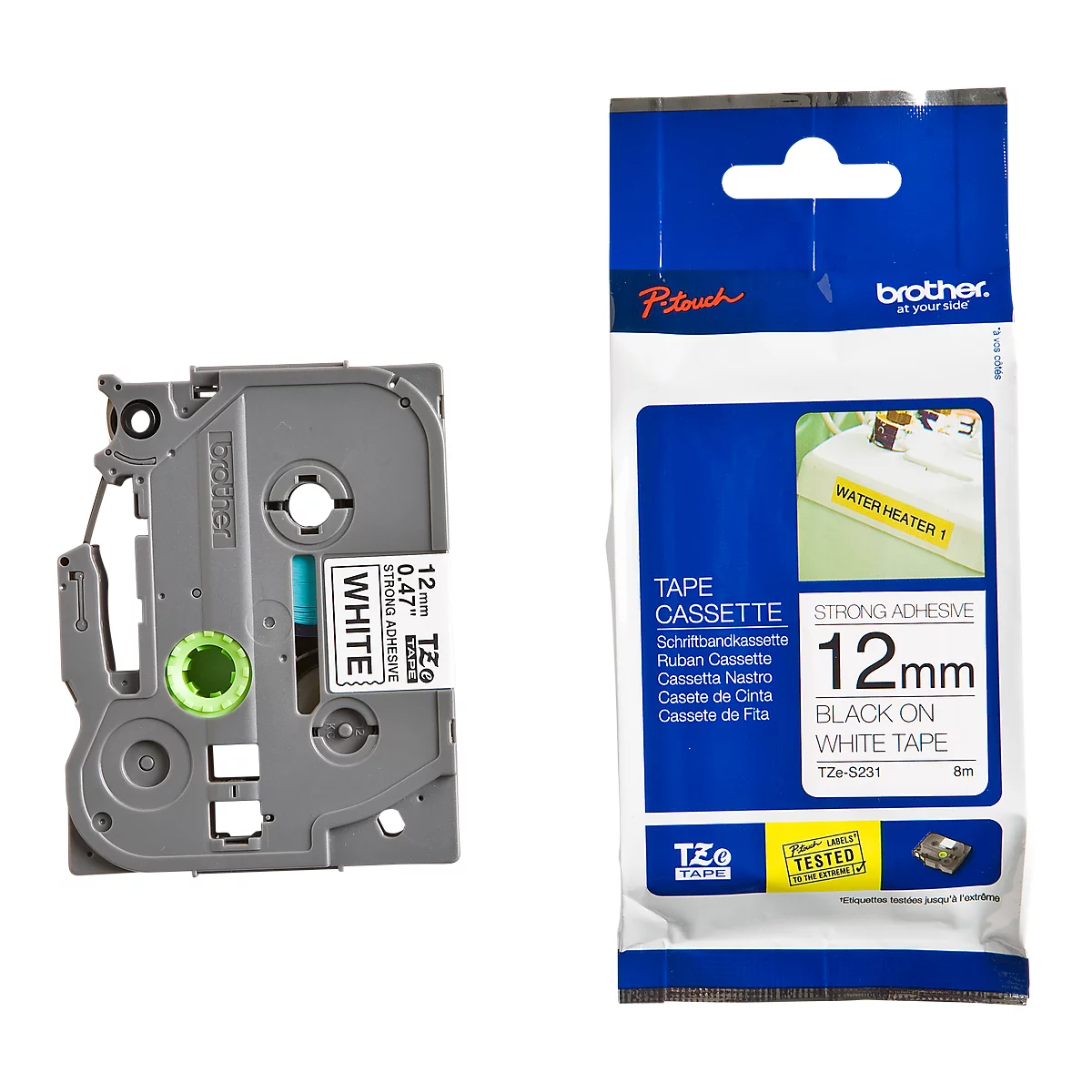 brother lint beletteringssysteem TZe-S231, 12 mm breed, wit/zwart
