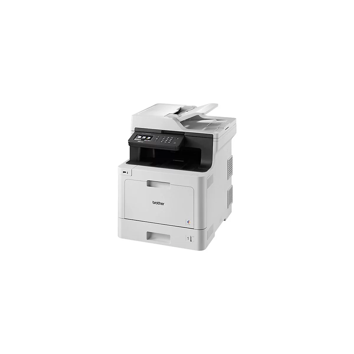 Weißer Drucker von Brother, teilweise von oben fotografiert.