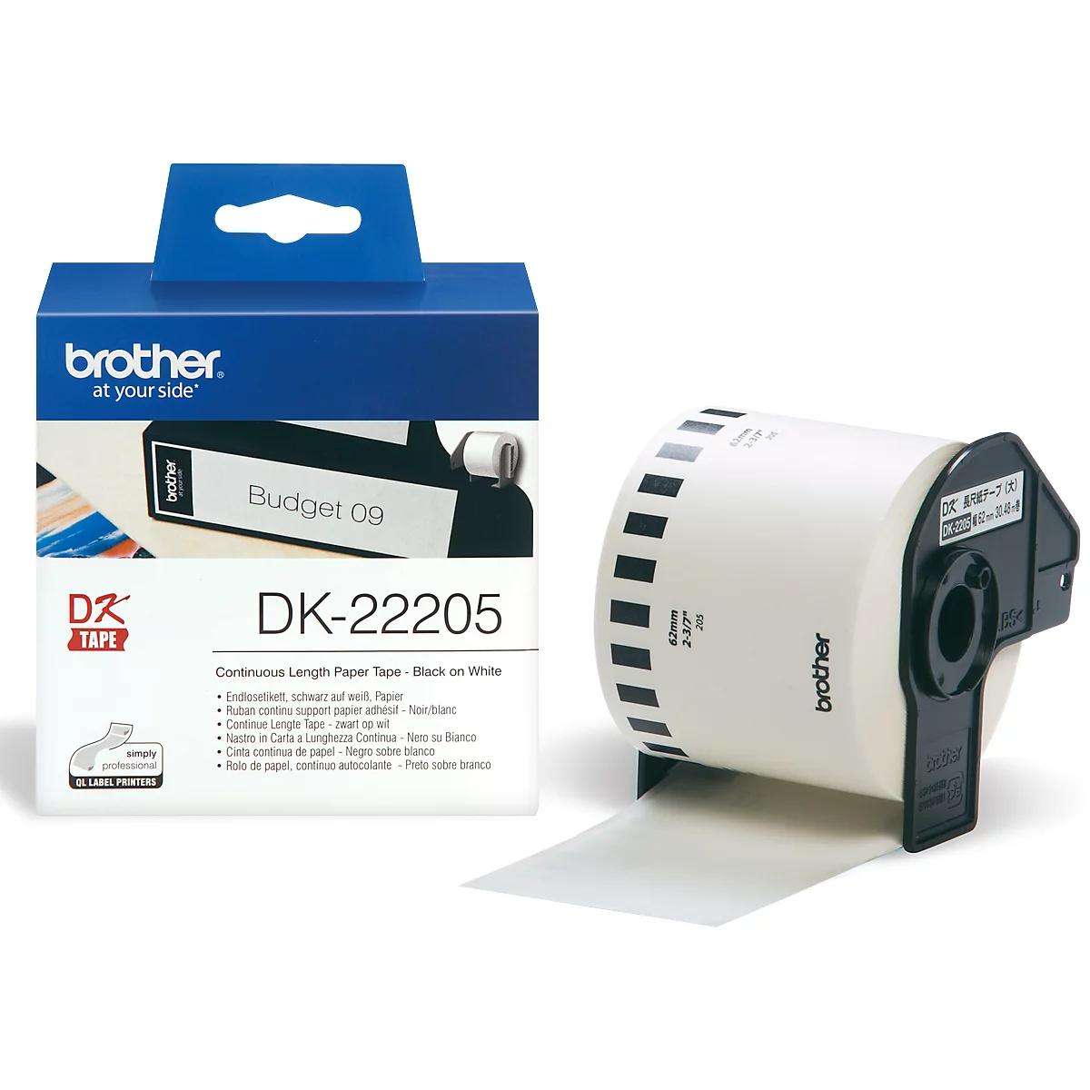 Brother oneindig etiket DK-22205, 62 mm x 30,48 m, papier wit