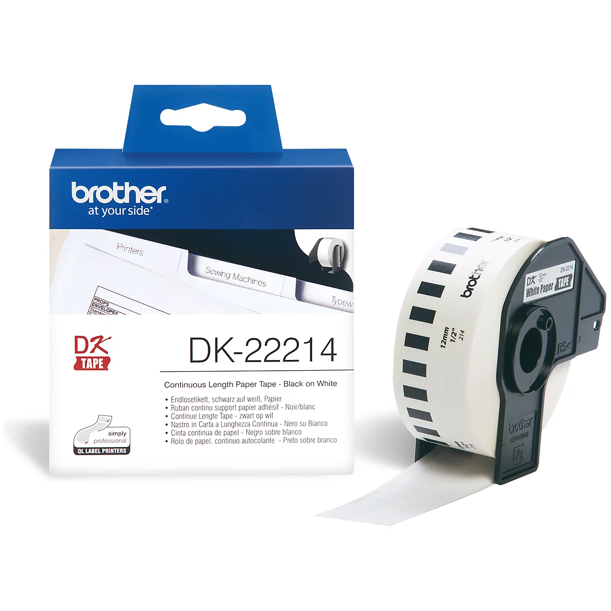Brother oneindig etiket DK-22214, 12 mm x 30,48 m, papier wit