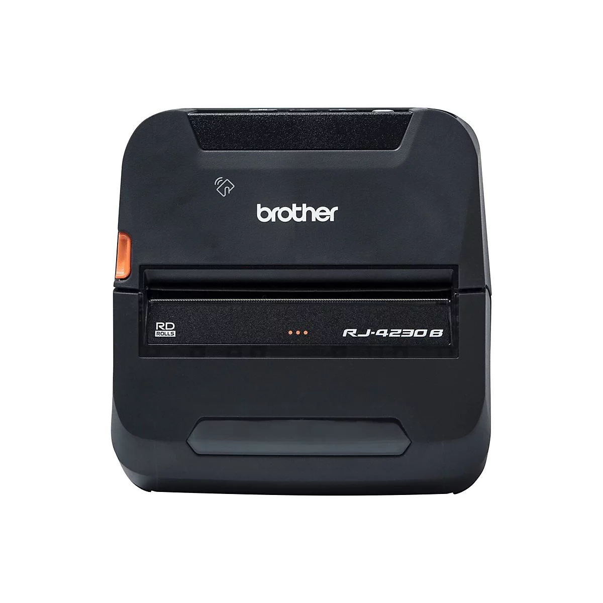 Schwarzer Brother Etikettendrucker, Modell RJ-4230B, Schriftzug Brother.