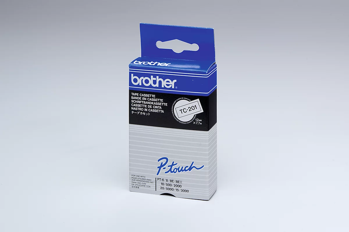 Brother Schriftbandkassette TC-201, 12 mm breit, weiß/schwarz