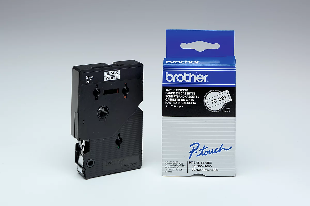 Brother Schriftbandkassette TC-291, 9 mm breit, weiss/schwarz