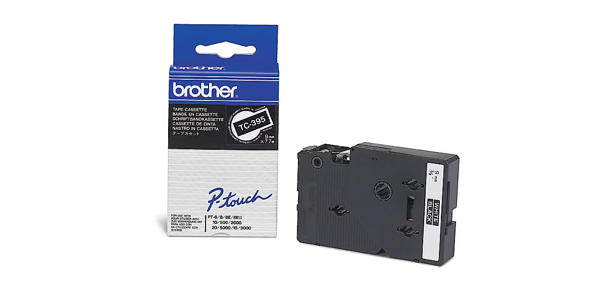 Brother Schriftbandkassette TC-395, 9 mm breit, schwarz/weiss