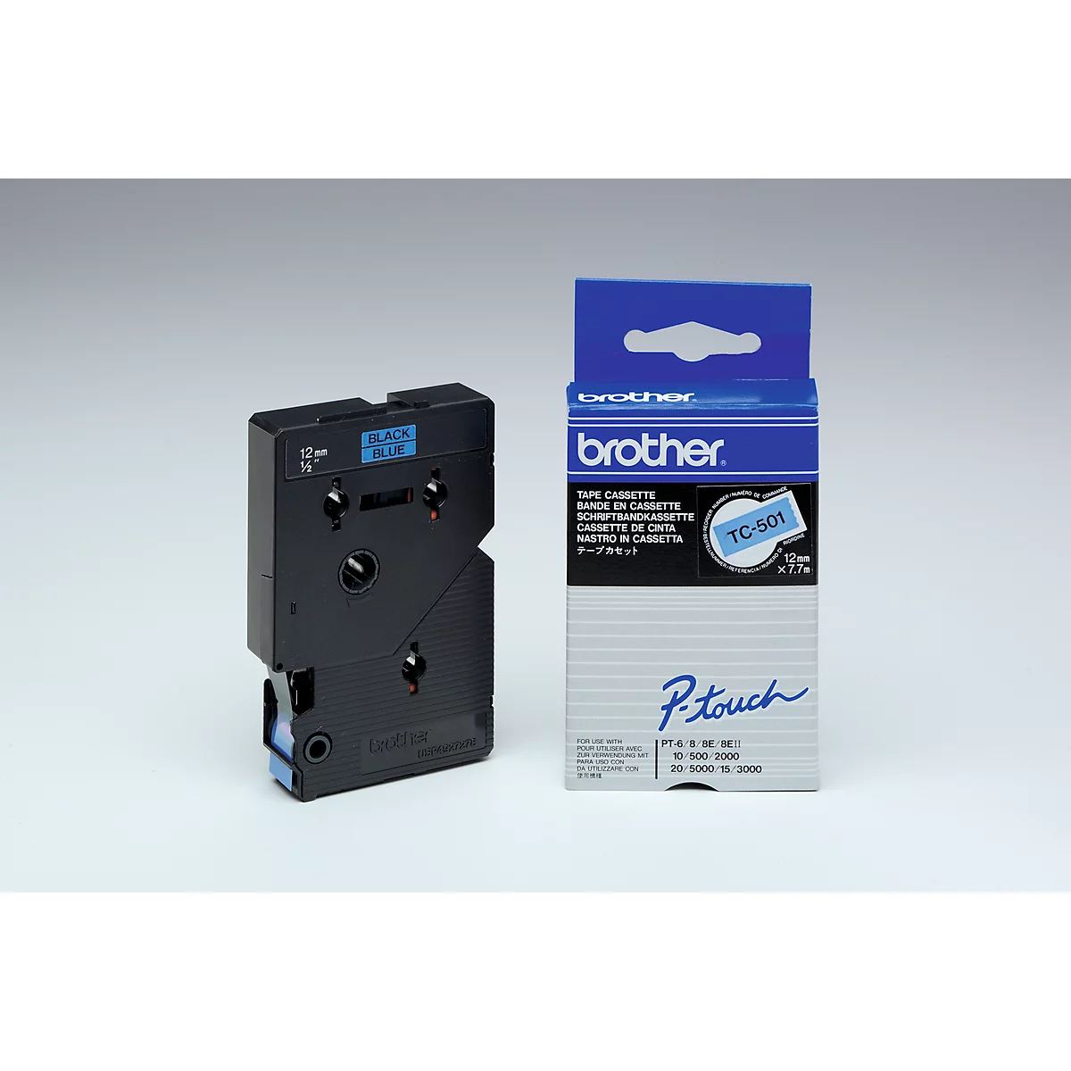 Brother Schriftbandkassette TC-501, 12 mm breit, blau/schwarz