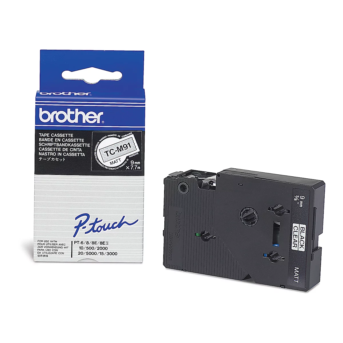 Brother Schriftbandkassette TC-M91, 9 mm breit, farblos matt/schwarz