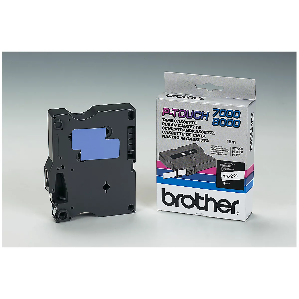 Brother Schriftbandkassette TX-221, 9 mm breit, weiss/schwarz