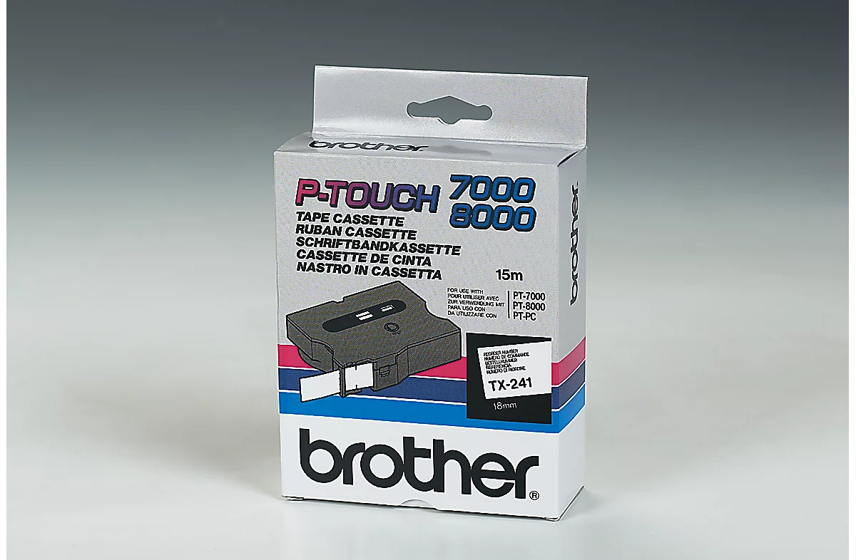 Brother Schriftbandkassette TX-241, 18 mm breit, weiss/schwarz