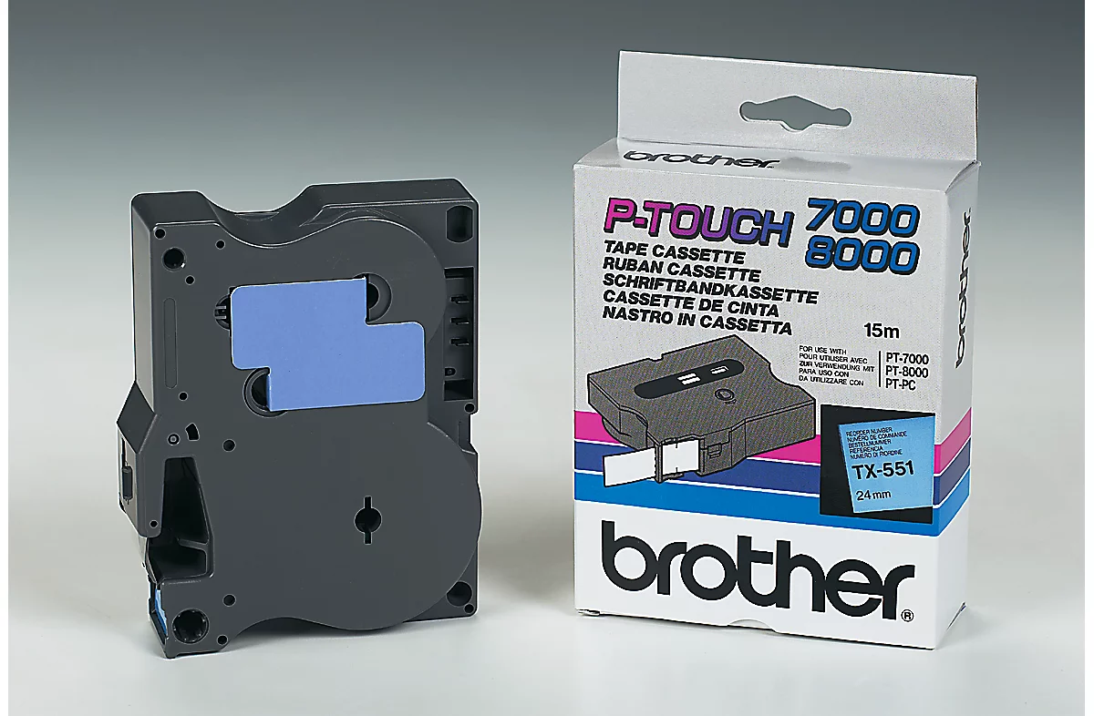 Brother Schriftbandkassette TX-551, 24 mm breit, blau/schwarz