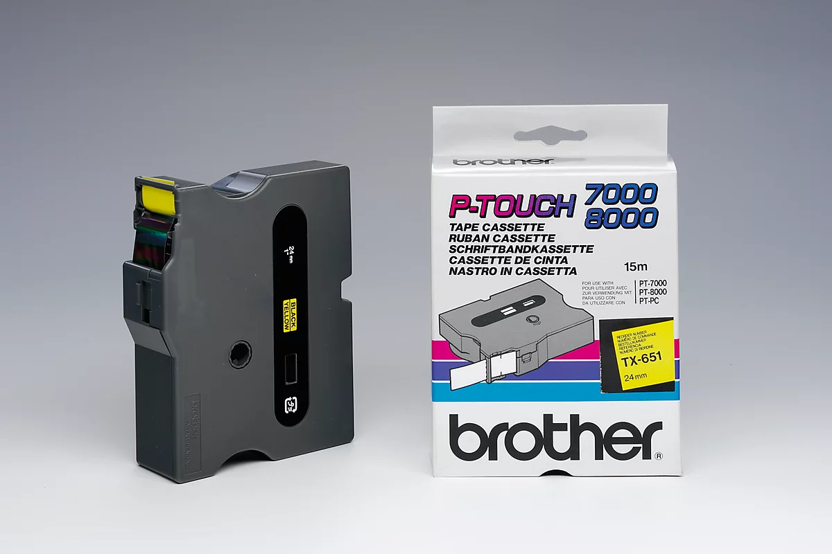 Brother Schriftbandkassette TX-651, 24 mm breit, gelb/schwarz