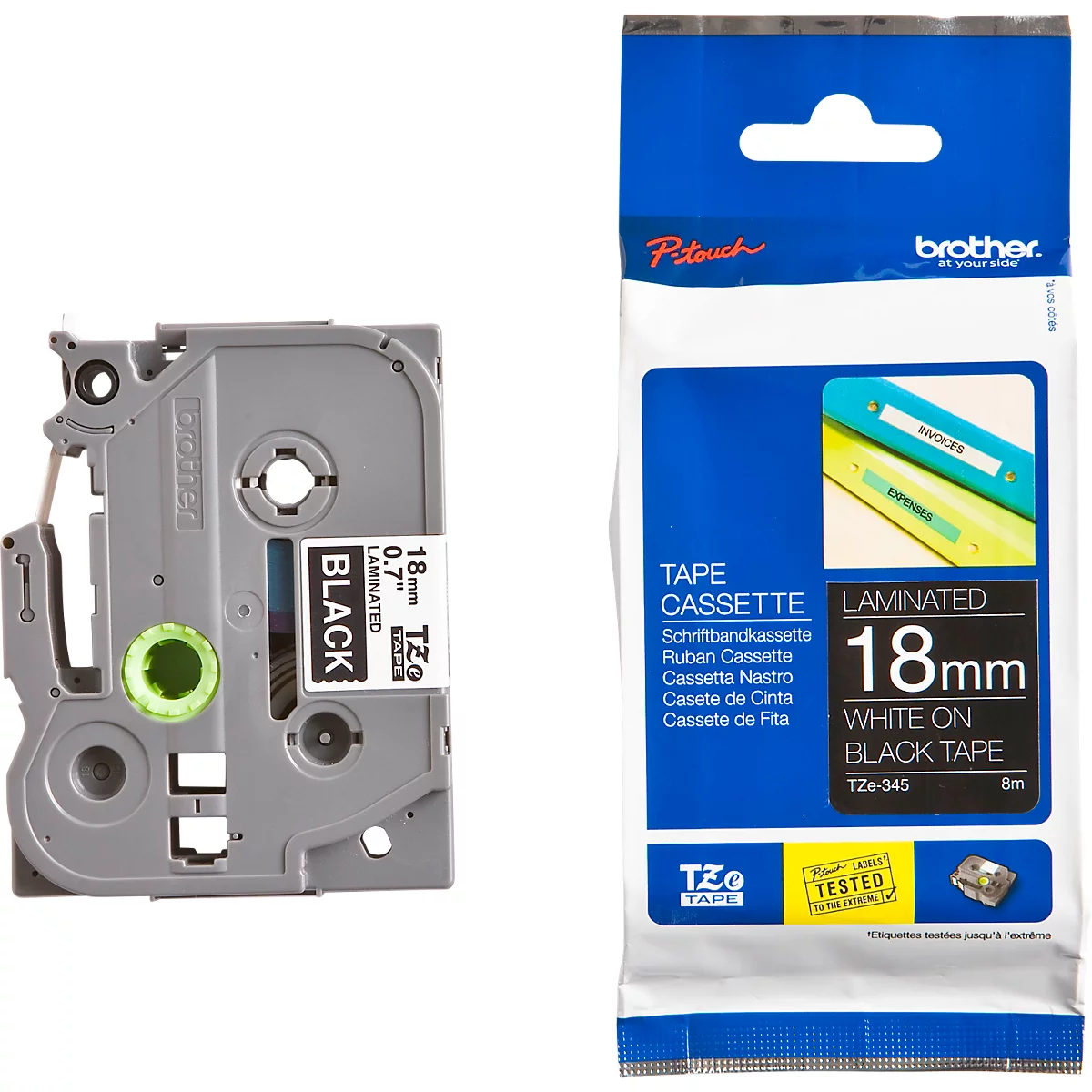 Brother Schriftbandkassette TZe-345, 18 mm breit, schwarz/weiß