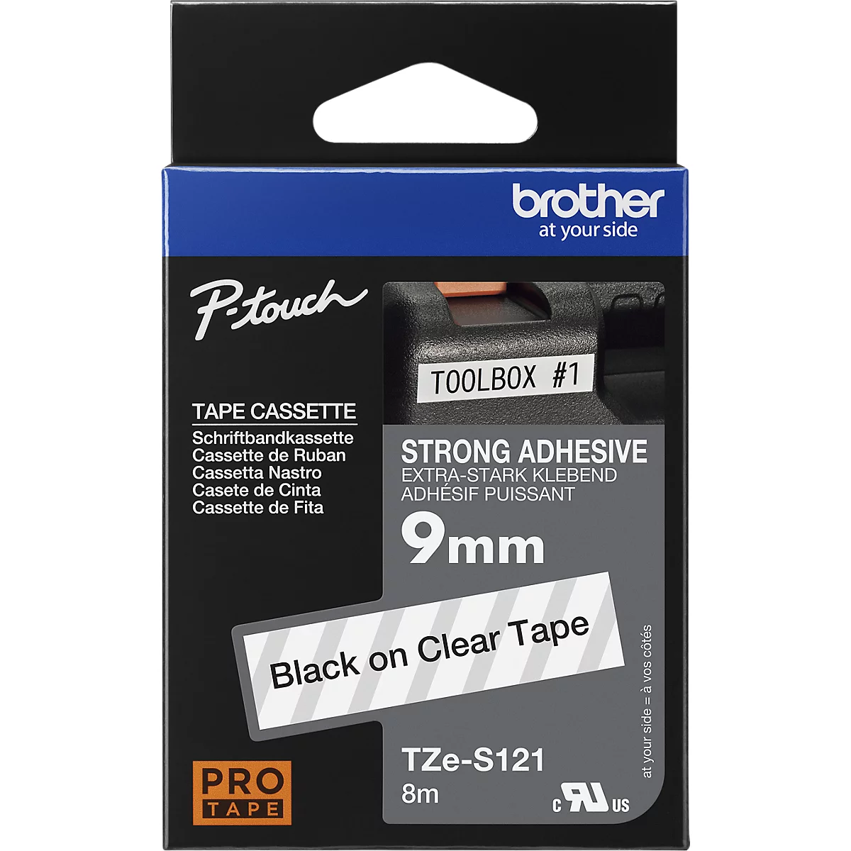 brother Schriftbandkassette TZe-S121, 9 mm breit, farblos/schwarz