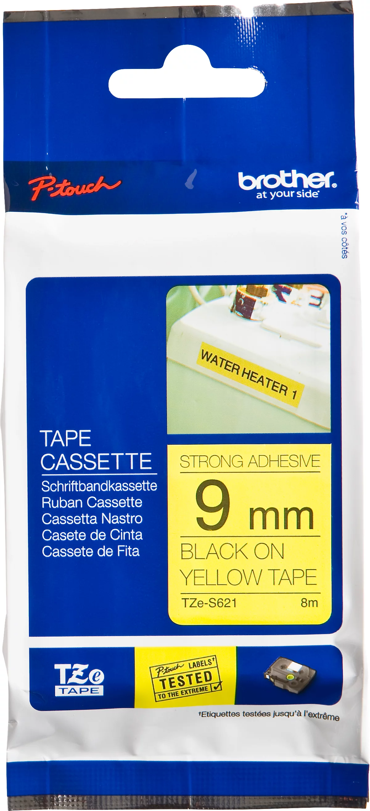 Brother Schriftbandkassette TZe-S621, 9 mm breit, gelb/schwarz