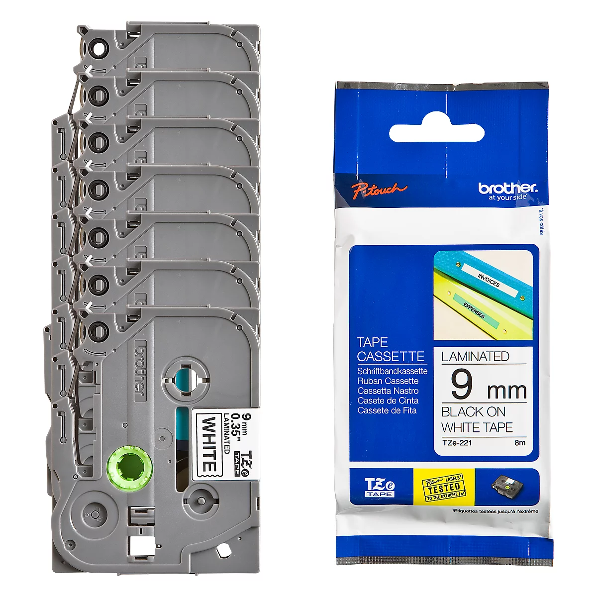 Brother Sparset 9 mm Schriftbandkassetten TZe-221, 6 + 1 GRATIS
