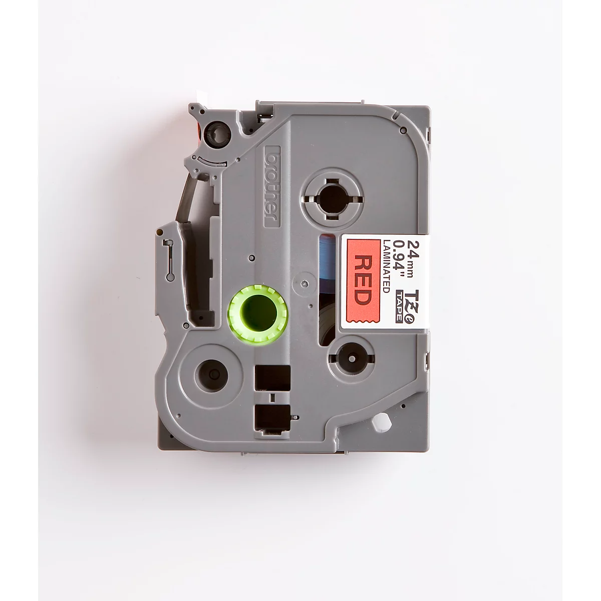 Grey label tape, red label with the word RED, 24 mm and 0.94".