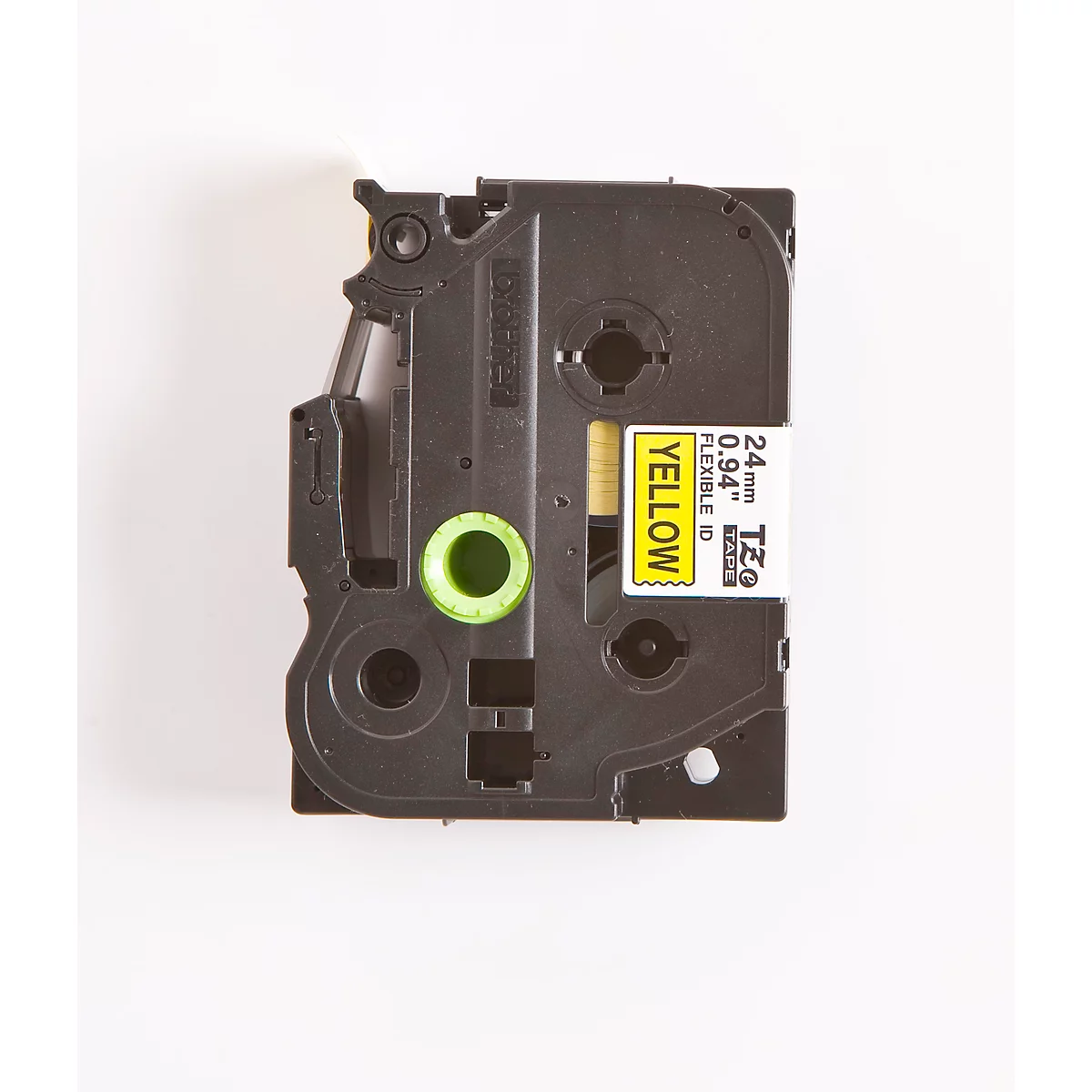 Black label cassette with yellow sticker. Inscription: YELLOW, 24mm, Flexible ID.