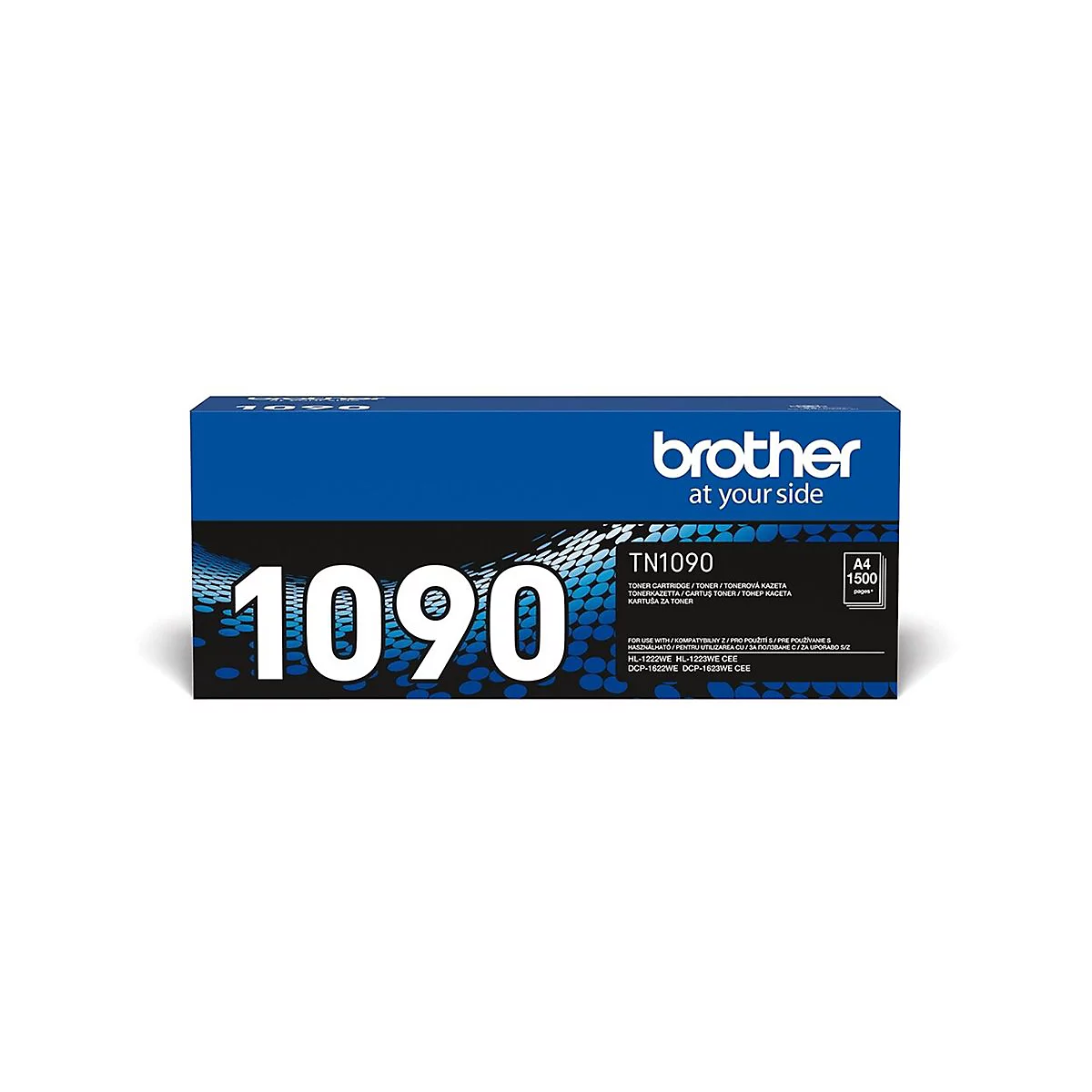 Blaue Brother Tonerkartusche TN1090 für 1500 Seiten, vor weißem Hintergrund.