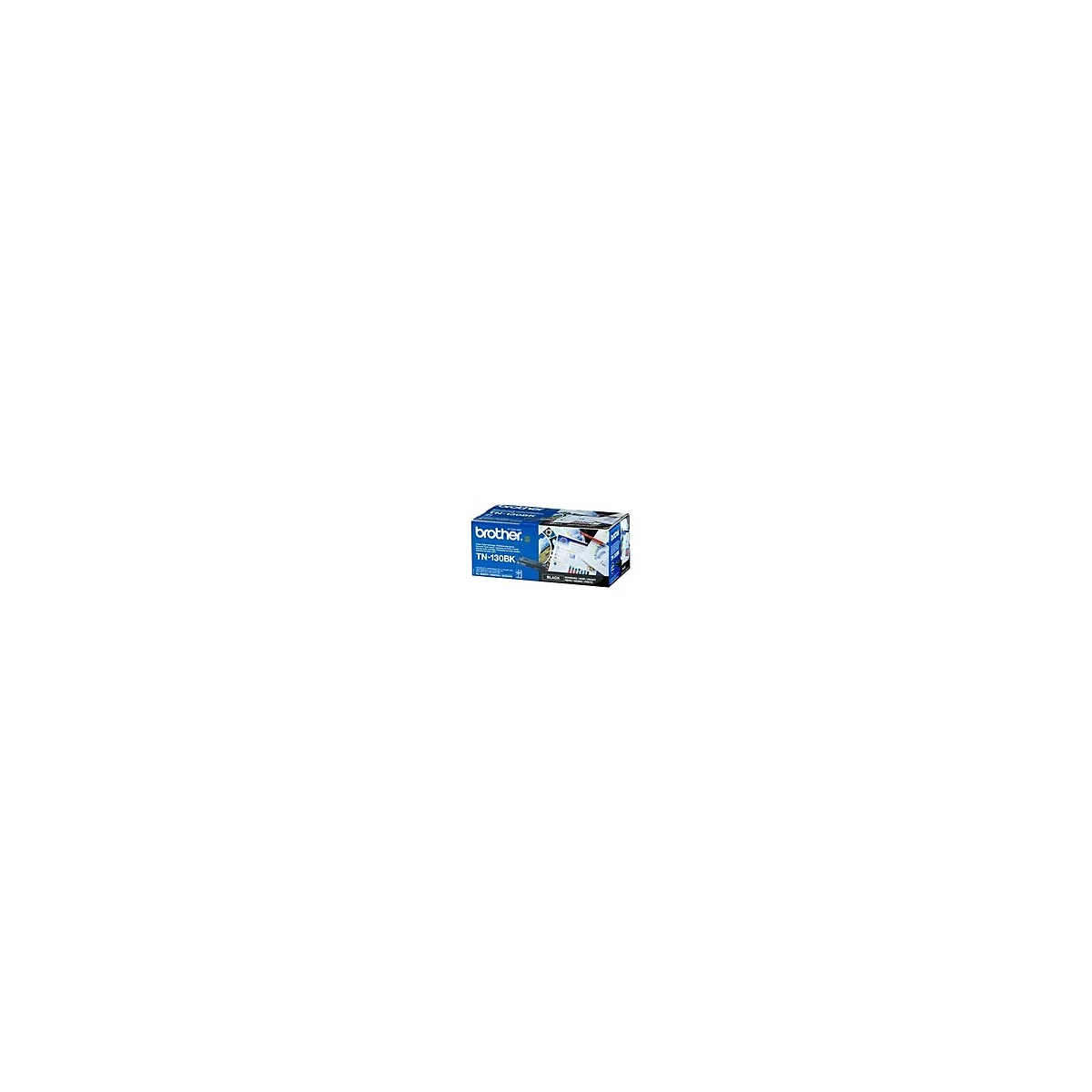 Eine blaue Kartuschenbox von Brother mit der Bezeichnung TN-130BK. Aufgedruckte Zeichnung.