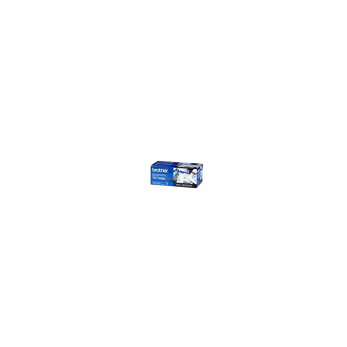 Blau-schwarze Druckerpatronen-Verpackung von Brother, Aufdruck 'TN-135BK'.