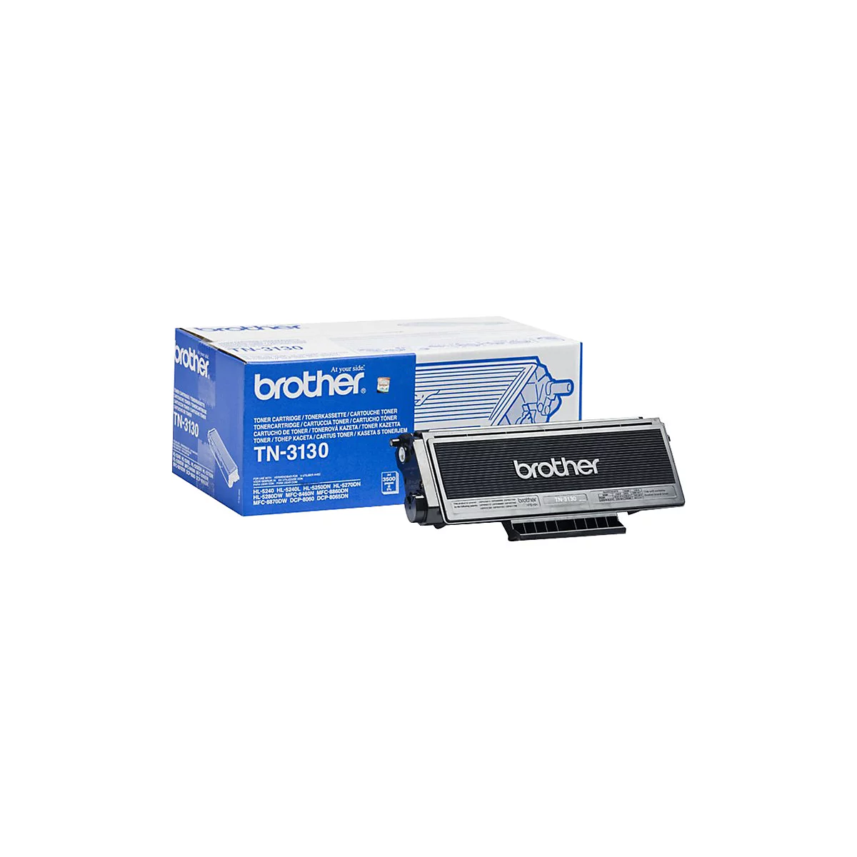 Tonerkassette und Verpackung mit dem Schriftzug "Brother" und der Modellnummer TN-3130.